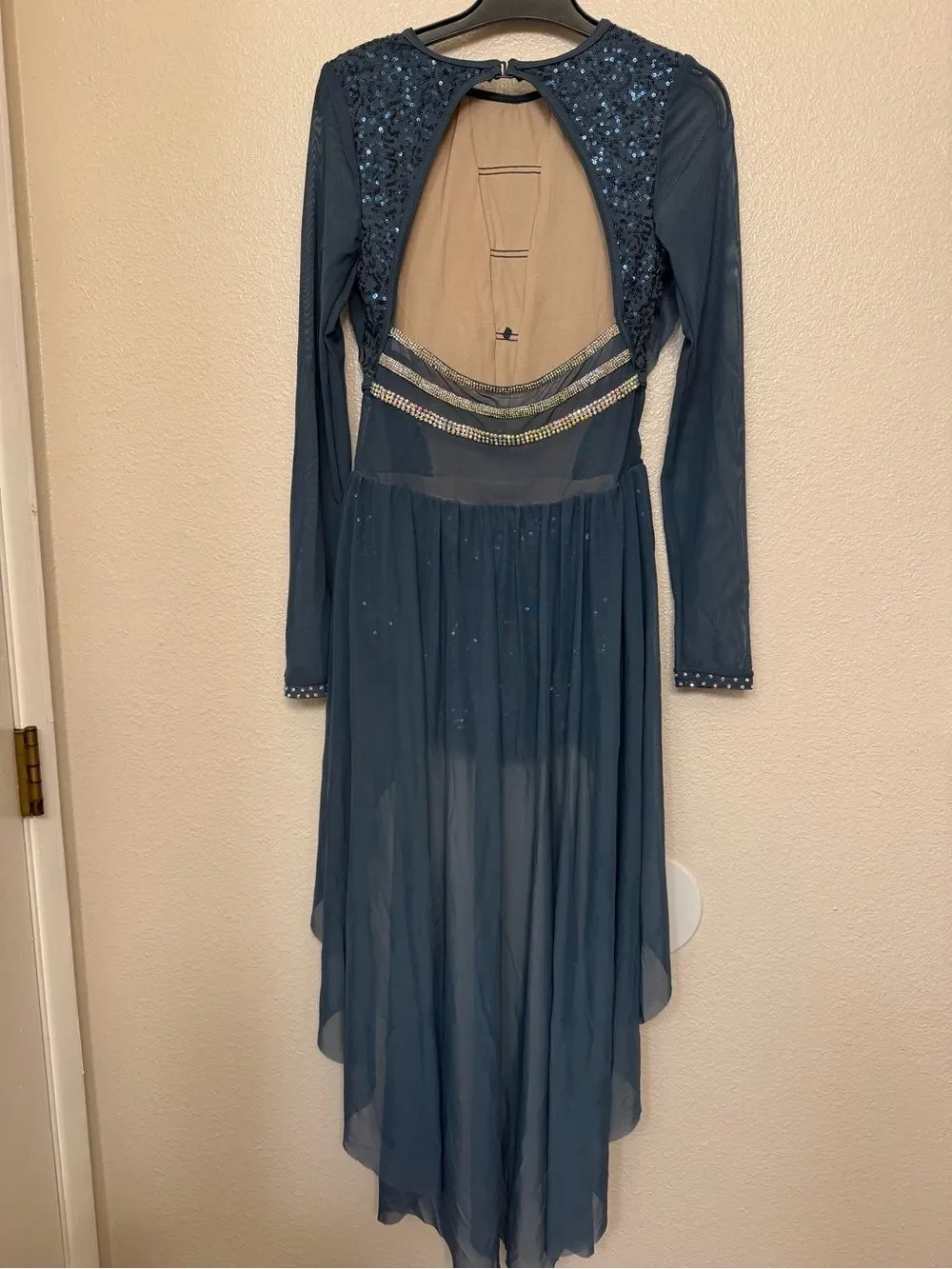 WEISSMAN Elite Dance maxi teal blue dress Levitating D13002 SA-Small adult
